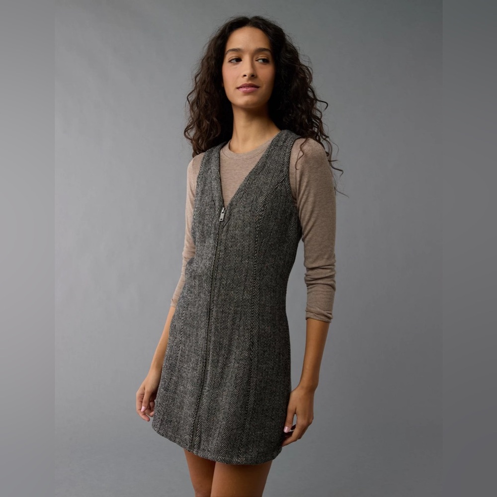 AMERICAN EAGLE Zip-Up Mini Dress Wool Blend in Brown Sz XS NWT